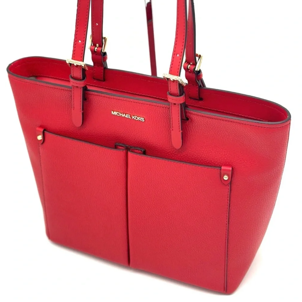 Michael Kors Jet Set Medium Pocket Tote Bag Red/Gold - Picture 7 of 10